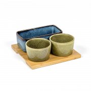 3PCS Ceramic bowls with bamboo tray