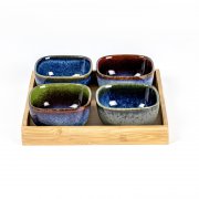 4pcs ceramic bowls with bamboo tray