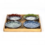 4pcs ceramic dishs with bamboo tray